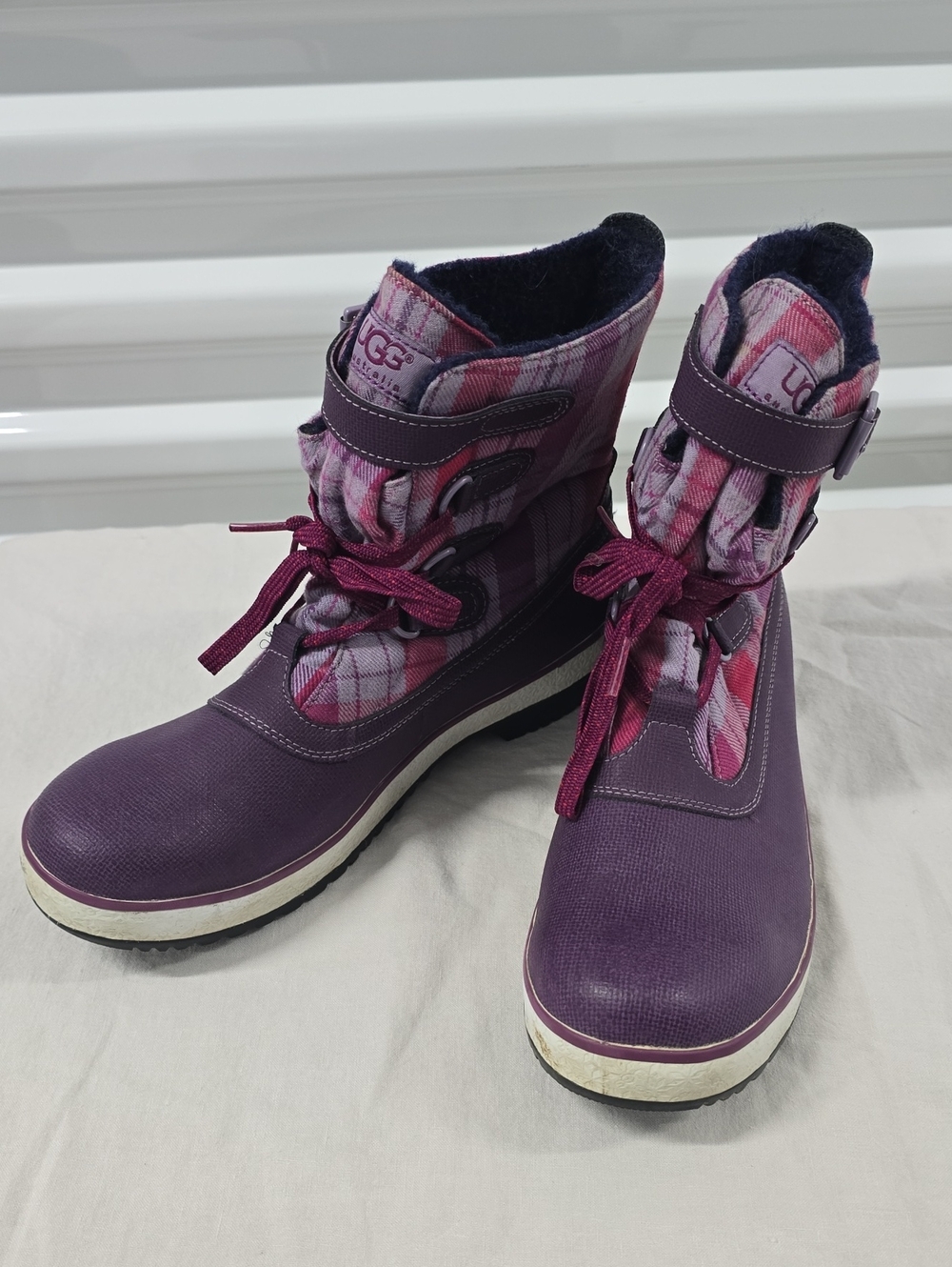 UGG Women's Purple Plaid Lace-Up Insulated Winter Boots